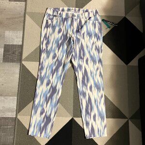 NWT INC International Concepts Ivory with Blue Printed Jeggings Women's Size 10